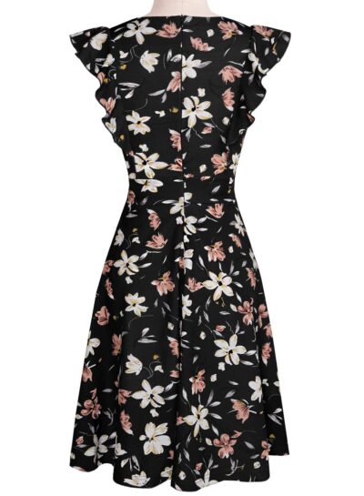 YATHON Women's Vintage Ruffle Floral Flared A Line Swing Casual Cocktail Party Dresses - Image 3