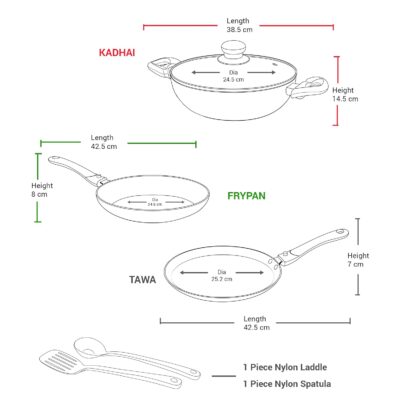 Milton Pro Cook Kitchen Jewel Set of 5, Peach (Fry pan 24 cm/1.6 litres; Kadhai 24 cm/2.5 litres with Glass lid; Tawa 25 cm) | Induction | Hot Plate | Flame Safe - Image 5
