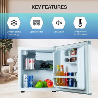Rockwell 47L Mini Refrigerator – Compact Design, 2-Star Rated, Ideal for Small Spaces, Dorms, and Offices, Features Reliable Cooling and Adjustable Shelves with Chiller Tray, White - Image 3