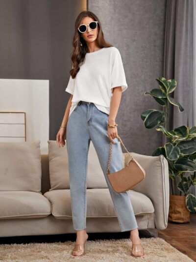 Zilcon Women Fashion Waffle Round Neck Top Half Sleeves Oversized Women Tops |Tops for Woman | Women Fashion |top for Women Stylish Western - Image 5