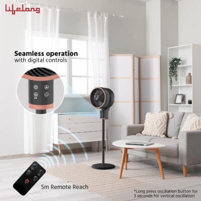 Lifelong Tower Air Circulator with Vertical & Horizontal Swing, Adjustable Height, Touch Panel, 3 Speeds Noiseless Fan with Remote & Aroma Feature for Home, Air Circulator, Pedestal Fan (LLPF16R) - Image 6