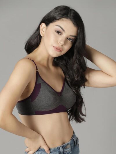 Clovia Women's Cotton Rich Solid Non-Padded Full Cup Wire Free T-Shirt Bra - Dark Grey - Image 3