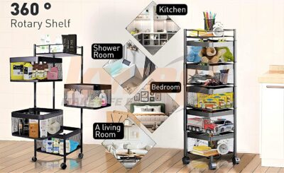 KWER Metal Kitchen Trolley Square Onion Baskets for Storage,Kitchen Accessories Items&Vegetable Basket for Kitchen Organizer Items&Storage Portable Kitchen Accessories with Wheels(Black,Layer-2) - Image 9