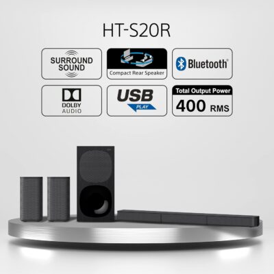 Sony HT-S20R Real 5.1ch Dolby Digital Soundbar for TV with subwoofer and Compact Rear Speakers, 5.1ch Home Theatre System (400W,Bluetooth & USB Connectivity, HDMI & Optical connectivity) - Image 2