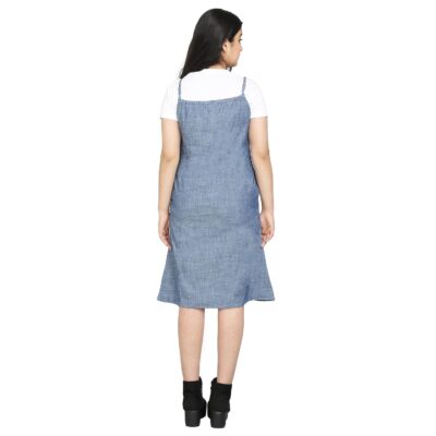VYN Solid Denim Stylish Half Sleeves Square Neck Front Open Comfortable Cami Dress with 2 Pocket for Teen Girls Knee Short Length Dress Party and Casual - Image 5
