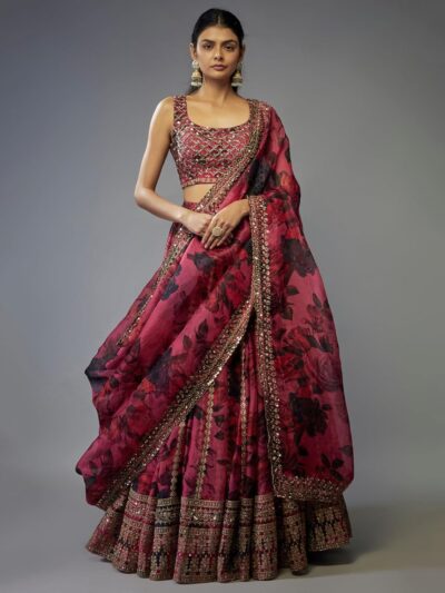 Zeel Clothing Women's Sequins Zari Embroidered Organza Designer Lehenga Choli With Dupatta (7072-Pink-Womens, Free Size, Pink, Semi stitched) - Image 2
