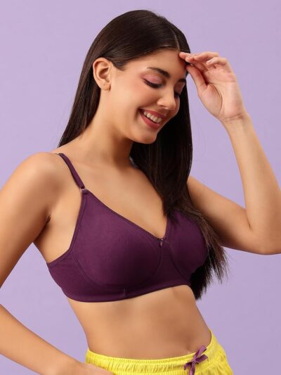 Clovia Women's Cotton Non-Padded Wirefree Full Coverage T-Shirt Bra in Purple - Image 4