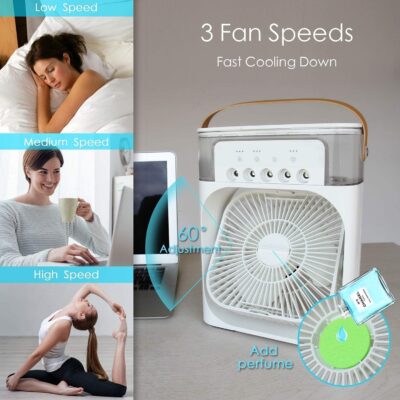 Portable Air Conditioners - Small AC Quiet Personal Air Cooler,USB Powered Mini Desktop Cooling Misting Fan, 1 | 2 | 3 Timer 3 Smart Speeds,360°Adjustment Office, Home, Room, Carved Design (MULTI) - Image 2