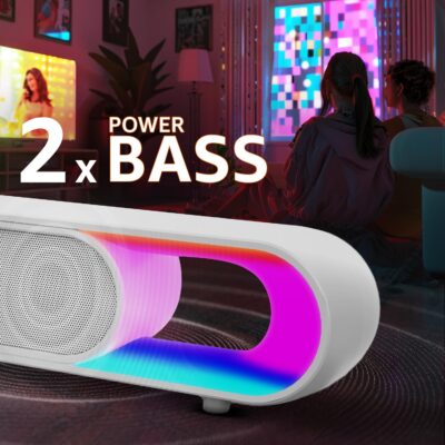 amazon basics SB18R 18W Bluetooth Soundbar with 2000 mAh Battery | 2X Bass | Up to 8 hrs of Playback | RGB LED Lights | Bluetooth 5.3, Aux & USB Connectivity (White) - Image 3