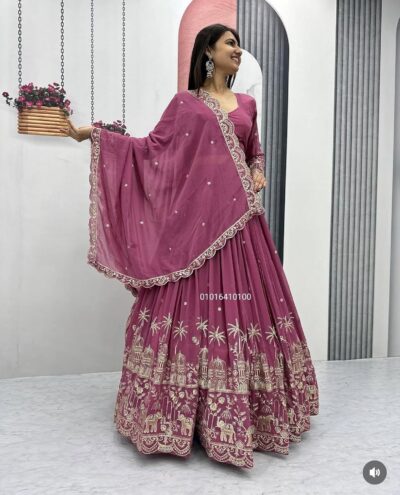 Tyche Purnaa Veda Georgette Embroidery Work Semi-Stitched Lehenga Choli for Women with Dupatta (PINK) - Image 2