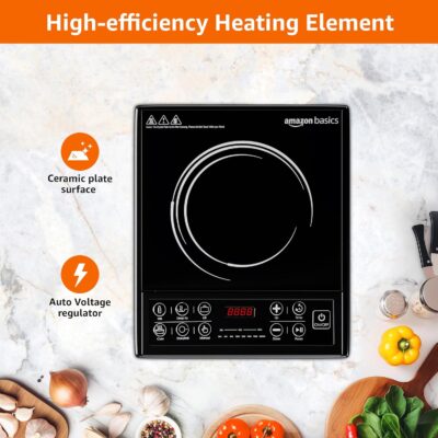 Amazon Basics AB-ICT-CB-1900 1900 Watts Induction Cooktop | LED Display, Overheat Protection and 6 Autocook Functions | Energy Efficient with Auto Shut-off | Black - Image 2