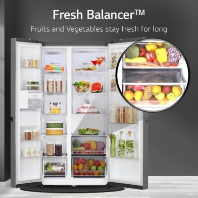 LG 655 L Frost-Free Smart Inverter Double Door Side-By-Side Refrigerator (GL-B257HDSY, Dazzle Steel, Express Freeze | Multi Air-Flow) - Image 6