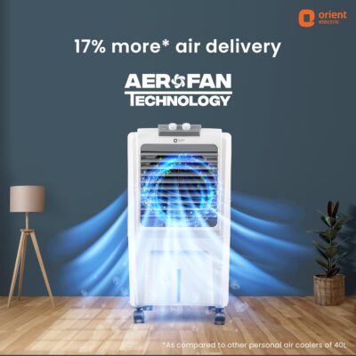Orient Electric Durachill 40 L Portable Air Cooler For Home | Densenest Honeycomb Pads |17% More Air Delivery | Fully Collapsible Louvers |Inverter Compatible | Air Cooler For Room | White & Grey - Image 3