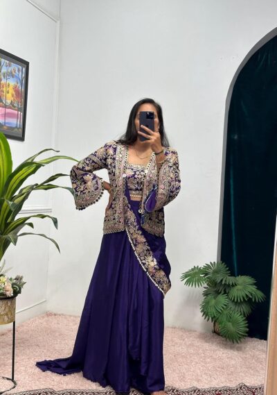 MARUTI FASHION HOUSE Lehenga Choli For Womens And Girls Ready To Wear Saree & Koti Set For Women Chinon Silk Fabric On Embrodery Sequance Cording Work Bollywood - Image 4