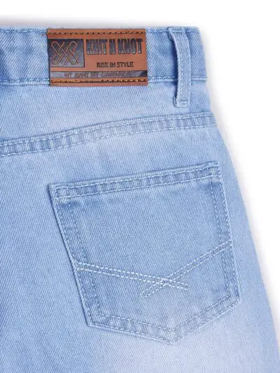Knit N Knot Girls' Kids Light Blue Wide Leg Flared Fit Relaxed Loose high Rise Jeans with Attached Embroidered Floral Lace Bottom | Casual Festival Occassional wear | Non Stretch |Adjustable Waist - Image 6