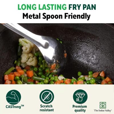 The Indus Valley Preseasoned Cast Iron Fish Fry Pan With Double Handle| Medium 22.4Cm/ 8.8Inch, 1.5Kg | Induction Friendly | Nonstick Fish Fry Pan, 100% Pure & Toxin Free, No Chemical Coating, Black - Image 7