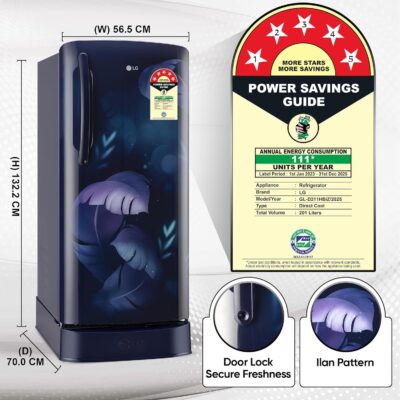 LG 201 L 5 Star Direct Cool Smart Inverter Compressor Single Door Refrigerator (GL-D211HBIZ, Blue ILAN, Fast Ice Making, Auto Smart Connect with Base Stand Drawer) - Image 5