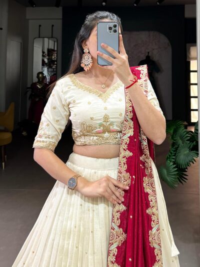 TRENDMALLS Women's Art Silk Embroidery Sequin work Lehenga Choli with Dupatta-SemiStitch | Stylish Wedding Lehenga Choli for women - Image 4