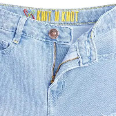 Knit N Knot Girls' Kids Light Blue Wide Leg Flared Fit Relaxed Loose high Rise Jeans with Attached Embroidered Floral Lace Bottom | Casual Festival Occassional wear | Non Stretch |Adjustable Waist - Image 7