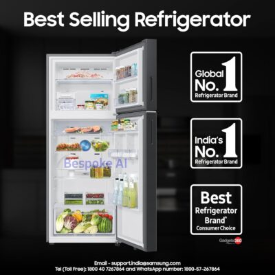 Samsung 419 L, 3 Star, Convertible 5-in-1, Digital Inverter, Frost Free Double Door, Bespoke AI WiFi Enabled Refrigerator (RT45DG6A4DB1HL, Black Matte) - Image 4