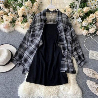 ROYALICA Women Black and White Colour Collared Checked Shirt with Heavy Black Inner - Image 2
