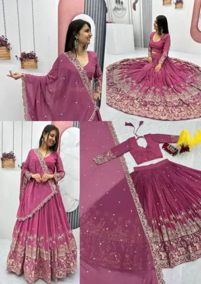 Tyche Purnaa Veda Georgette Embroidery Work Semi-Stitched Lehenga Choli for Women with Dupatta (PINK) - Image 6