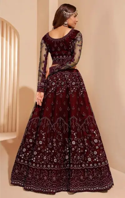 RUKHA FAB Embroidered Semi Stitched Women's Net Chain Stitch Lehenga Choli And Dupatta Set (Free Size) - Image 2