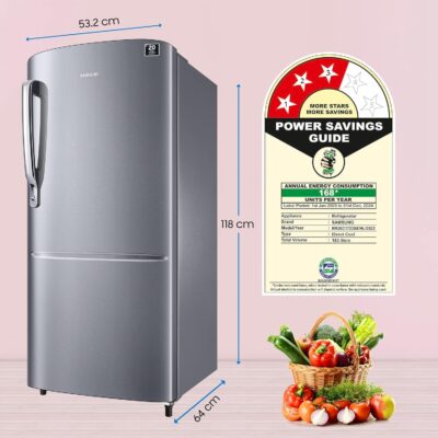 Samsung 183 L, 3 Star, Digital Inverter, Direct-Cool Single Door Refrigerator (RR20C1723S8/HL, Silver, Elegant Inox) - Image 4