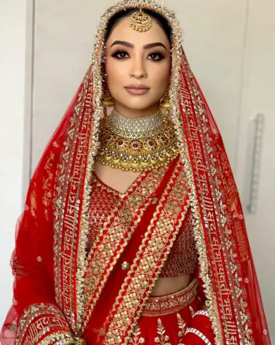 KAEVION 2.5M Red Net Sada Saubhagyawati Bhav Bridal Wedding Dupatta With Sequins Kiran lace | Bridal Women's Net Dupatta | Traditional Dulhan Entry Chunni | Designer Contrast Dupatta for Lehenga Saree - Image 7