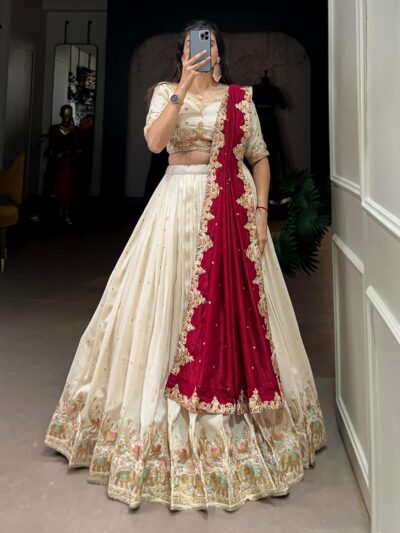 TRENDMALLS Women's Art Silk Embroidery Sequin work Lehenga Choli with Dupatta-SemiStitch | Stylish Wedding Lehenga Choli for women - Image 9