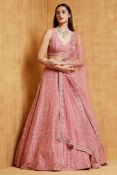 JIHU CULTURE Women's Pink Malai Silk Semi-Stitched Lehenga Choli Set With Sequins Embroidered Work - Image 2