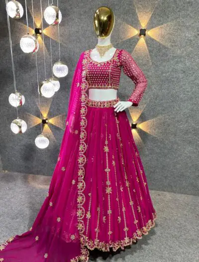 RANGOLI ART Womens Georgette Lehenga Choli Semi-Stitched Pink Free Size - Image 2