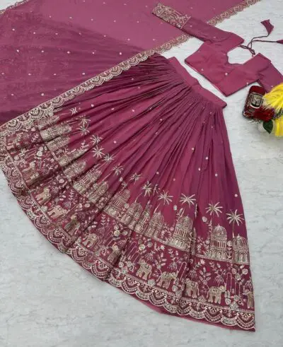 Tyche Purnaa Veda Georgette Embroidery Work Semi-Stitched Lehenga Choli for Women with Dupatta (PINK) - Image 4