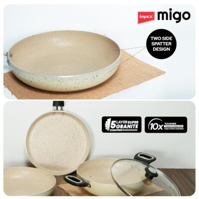 Impex 6 Pcs Nonstick Granite Cookware Set | 3 mm Thickness | Induction Bottom Cookware Set, Nonstick Cookware Set of Frypan, Kadai Pan, Tawa Pan, Tadka Pan and Milk Pan | 1 Year Warranty - Image 4