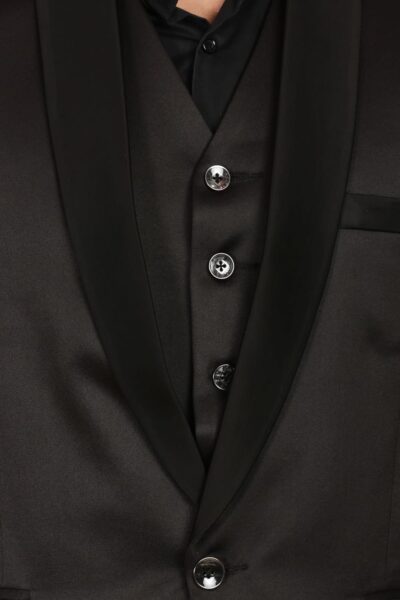 WINTAGE Men's Poly Blend Notched Lapel Black Tuxedo 3Pc Suit - Image 4