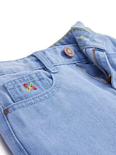 Knit N Knot Girls' Kids Light Blue Wide Leg Flared Fit Relaxed Loose high Rise Jeans with Attached Embroidered Floral Lace Bottom | Casual Festival Occassional wear | Non Stretch |Adjustable Waist - Image 3