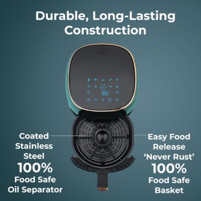 Pigeon Healthifry Digital Air Fryer, 360° High Speed Air Circulation Technology 1200 W with Non-Stick 4.2 L Basket - Green - Image 6