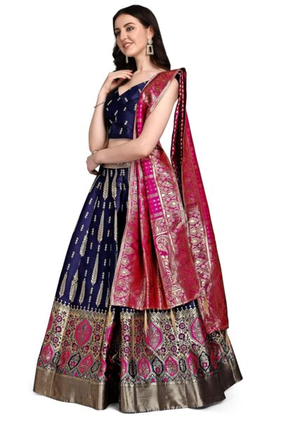 PURVAJA Women's Faux Silk Jacquard Semi-Stitched Embroidered Fabric Lehenga Choli - Image 4
