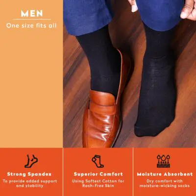 Supersox Formal/Office Crew Socks for Men Made With Premium Cotton. Reinforced Heel & Toe for Extended Durability. Anti Odour & Anti Bacterial - Pack of 3 - Image 3