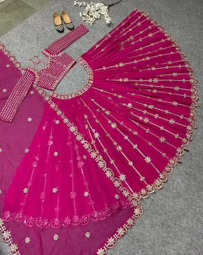RANGOLI ART Womens Georgette Lehenga Choli Semi-Stitched Pink Free Size - Image 6