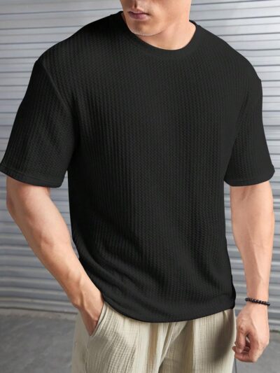 Imsa Moda Mens Solid Dotted Unique Design Oversized Tshirt for Men - Round Neck Loose Fit Drop Shoulder Mens T-Shirt - Image 4