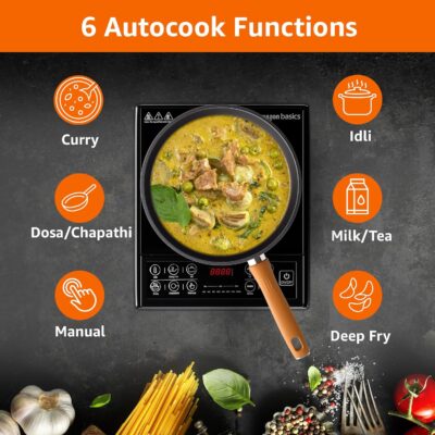 Amazon Basics AB-ICT-CB-1900 1900 Watts Induction Cooktop | LED Display, Overheat Protection and 6 Autocook Functions | Energy Efficient with Auto Shut-off | Black - Image 5