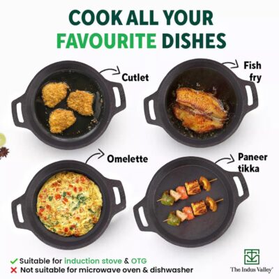 The Indus Valley Preseasoned Cast Iron Fish Fry Pan With Double Handle| Medium 22.4Cm/ 8.8Inch, 1.5Kg | Induction Friendly | Nonstick Fish Fry Pan, 100% Pure & Toxin Free, No Chemical Coating, Black - Image 8
