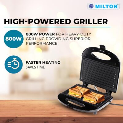 MILTON Express 800 Watt Grill Sandwich Maker | Electric Toaster Griller Sandwich Maker | Non Stick Coating Grill Plates | Power Indicators | 1 Year Warranty | Black - Image 3
