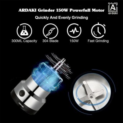 ARDAKI Mini Mixer Grinder Machine for Kitchen Mixer Grinder Multi Functional Coffee Herbs Spices Nuts Grain Seasonings Spices Mill Powder Machine Stainless Steel Mixie Small Kitchen Appliance - Image 6