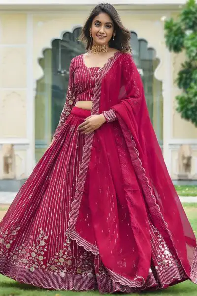 KEDARFAB Georgette Sequence Embroidery Lehenga Choli For Women | Wedding | Stylish | Festive | Lehenga For Women (Barbie) - Image 2