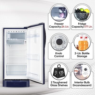 LG 201 L 5 Star Direct Cool Smart Inverter Compressor Single Door Refrigerator (GL-D211HBIZ, Blue ILAN, Fast Ice Making, Auto Smart Connect with Base Stand Drawer) - Image 3