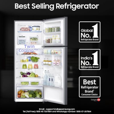 Samsung 385 L, 2 Star, Convertible 5-in-1 Digital Inverter, with Display Frost Free Double Door Refrigerator (RT42C5532S9/HL, Silver, Refined Inox) - Image 4
