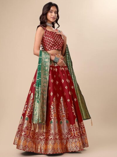 PURVAJA Women's Jacquard Semi-Stitched Lehenga choli(Indra) - Image 4
