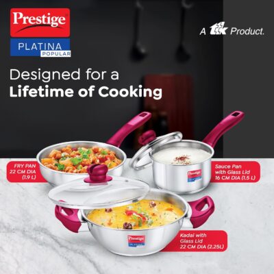 Prestige Platina Popular Stainless Steel 3PCS BYK Set Cookware - Image 2